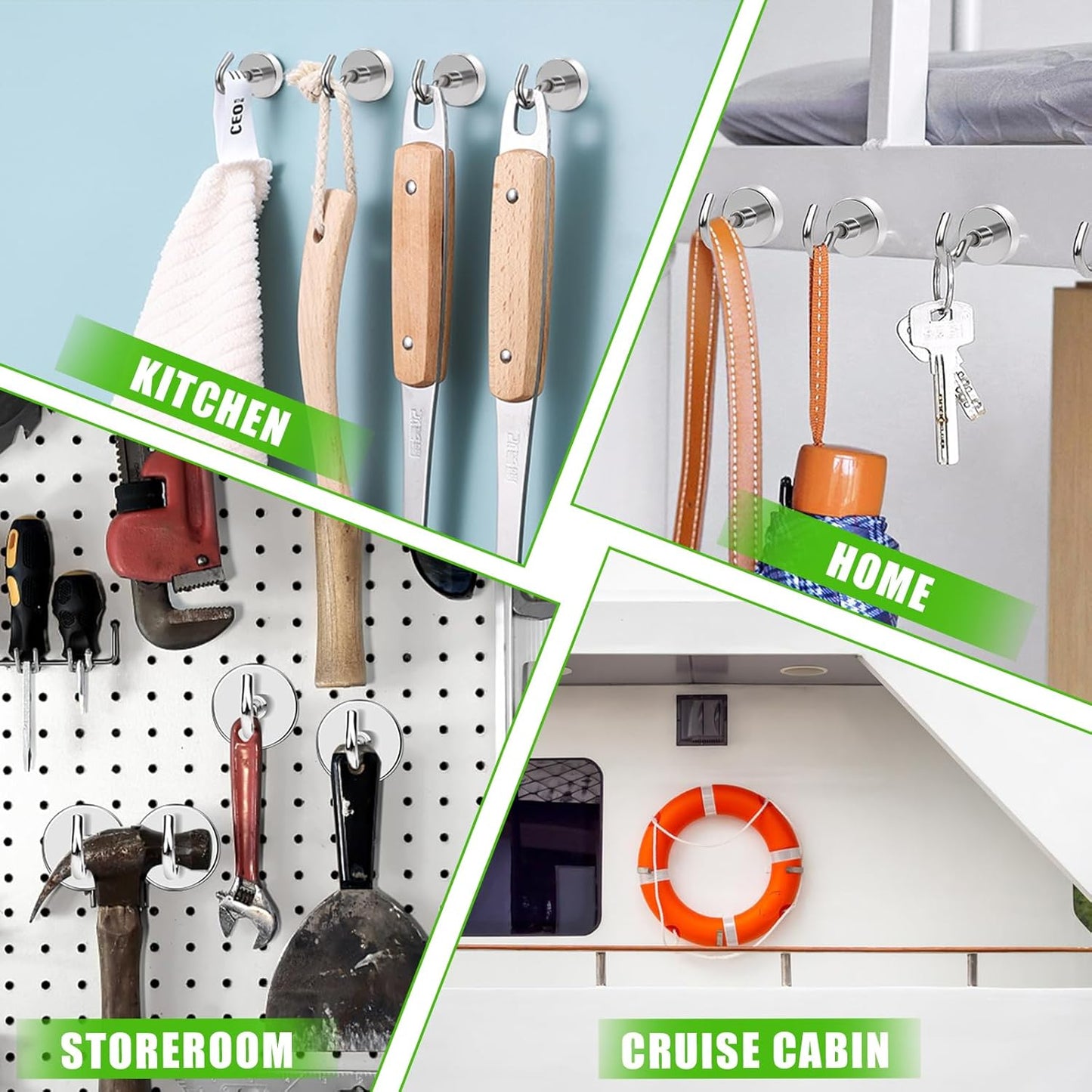 MIKEDE N52 Magnetic Hooks, 28lbs+ Heavy Duty Earth Magnets with Hooks for Refrigerator, Extra Strong Cruise Magnets Hooks for Hanging, Cruise Cabins, Grill, Indoor, Outdoor - 20 Pack