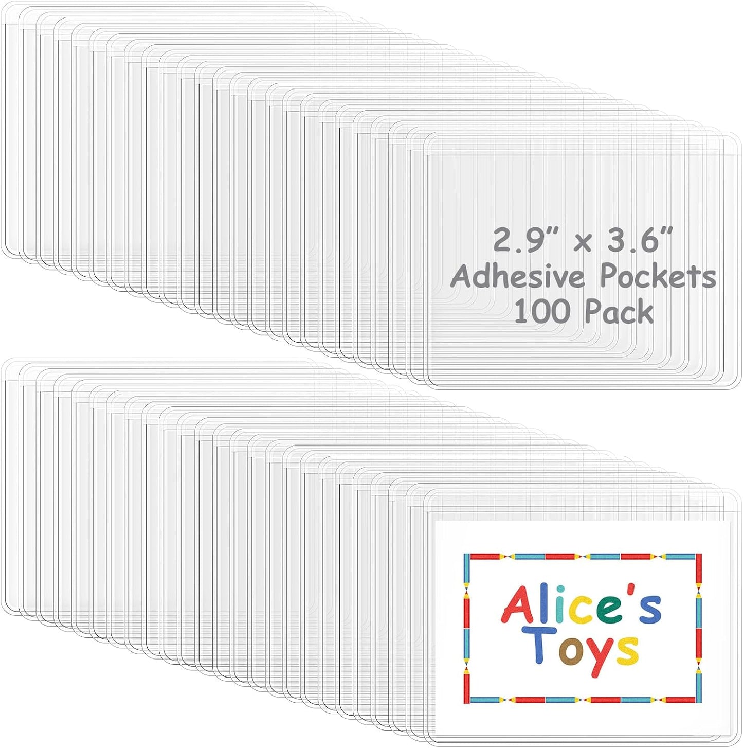 Jeyiour 100 Pcs Label Holders Adhesive Nameplate Pockets Storage Bin Labels Index Card Holder Shelf Plastic Peel Stick for Classroom Supermarket Bookshelf Library Student Box Drawer (3.6 x 2.9 Inch)