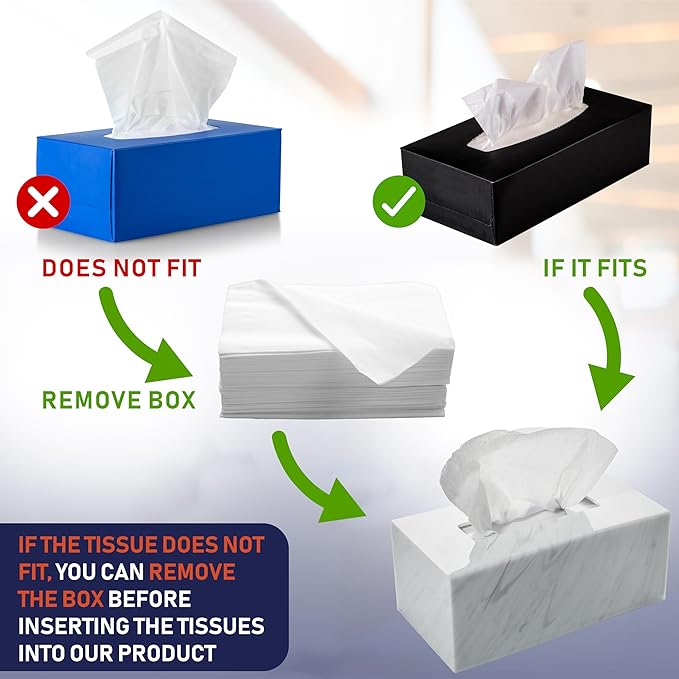 Acrylic Tissue Box Holder, Clear Dispenser for Facial Tissues, Napkins, and Dryer Sheets. Perfect for Bathrooms, Desks, Countertops, Vanities, Bedrooms, and Nightstands (Rectangle, Marble)