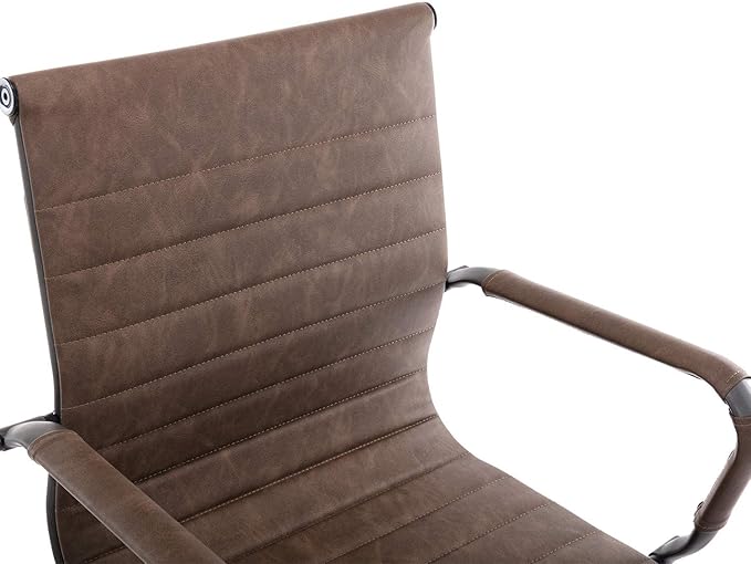 Office Desk Chair No Wheels Set of 4 PU Leather Computer Chairs Mid Back Guest Chairs for School Reception Conference Waiting Room, Vintage Brown