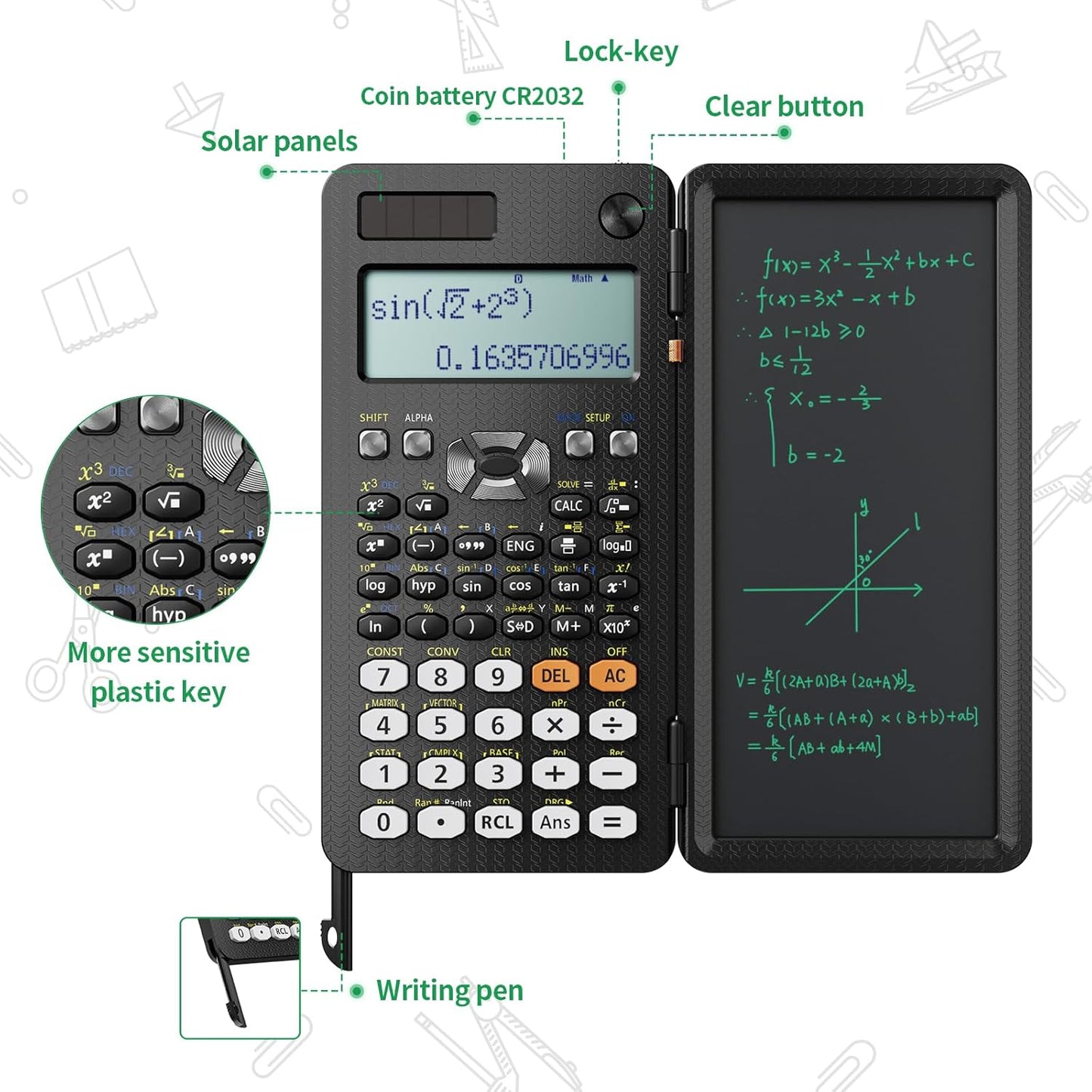 Scientific Calculator with Notepad 991ES Black Science Calculator with Writing Tablet Foldable Scientific Calculators for High School College Students School Supplies
