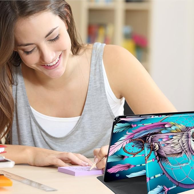 for All-New Amazon Kindle Fire HD 10 Tablet Case (13th Generation, 2023 Release) 10.1", 360 Degree Rotating Stand Cover with Auto Wake Sleep Case for Fire Tablet 10 2023,Dream Catcher/Owl