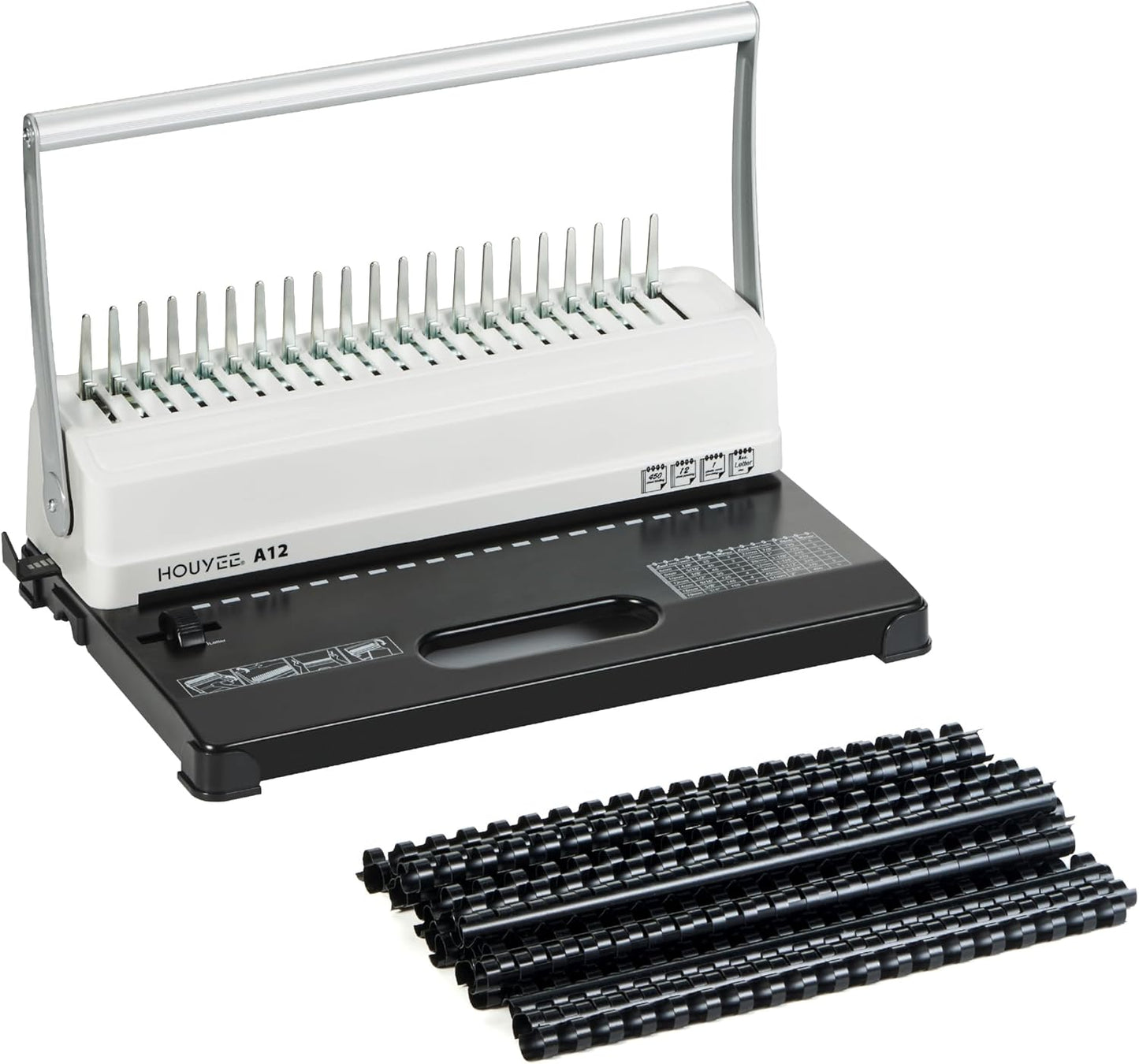 HOUYEE Manual Comb Binding Machine,19 Holes, 450 Sheets,Paper Punch Comb Binder Machine with 50 PCS 1/2" Comb Binding Spines, Fit for Letter Size Paper