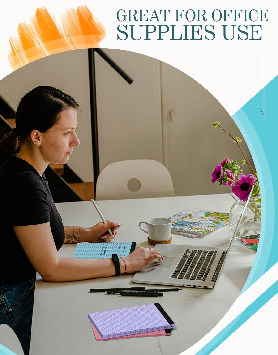 6 Pack Small Note Pads 5x8, Color Legal Pads 5x8 In, College Ruled Notepad Paper Pad with Sturdy Back, Perforated 5 x 8 Notepads Small Writing Pad Narrow Ruled Pads of Paper Notebook, Multicolor