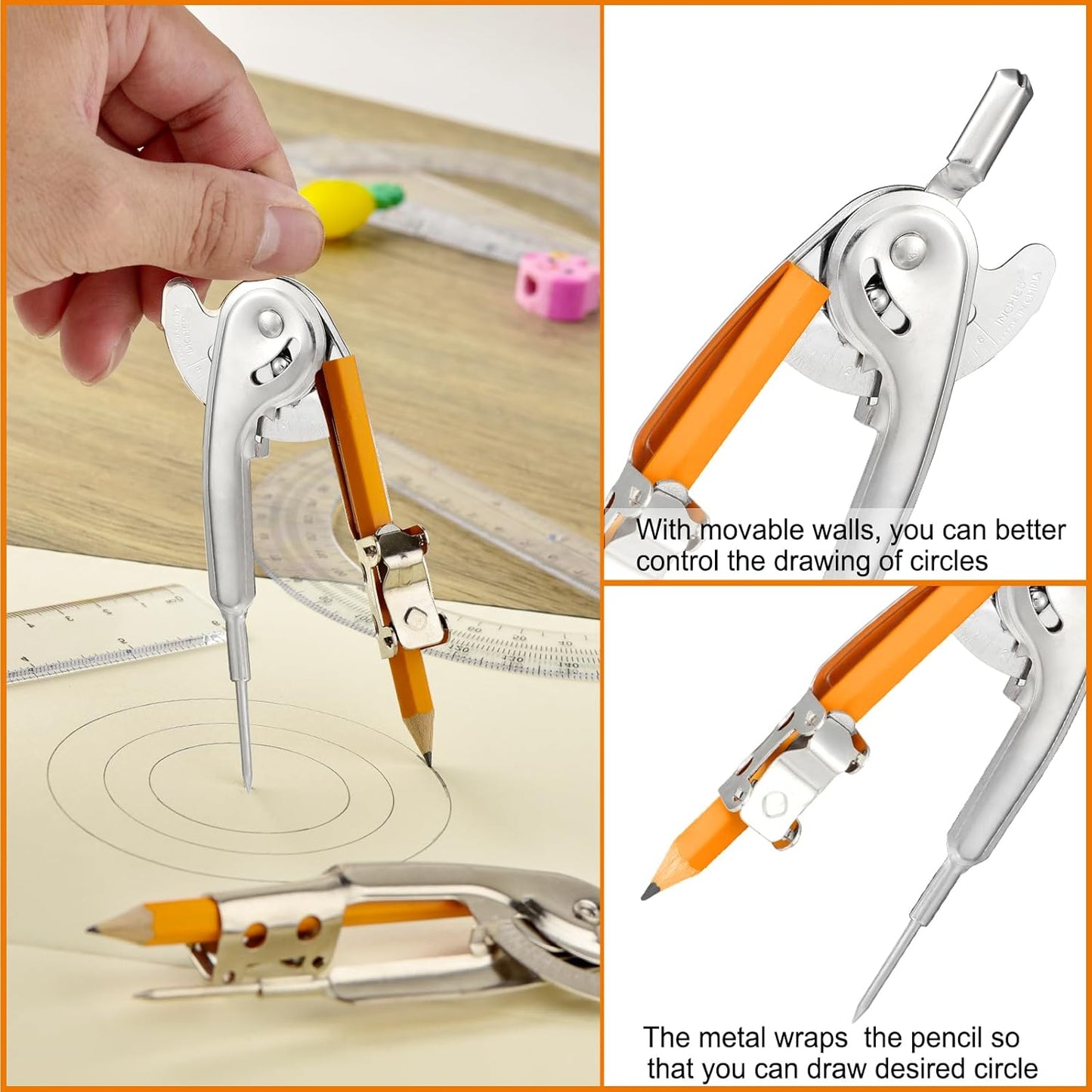 60 Pieces Geometry Math Set Compass for Geometry Math Compass and Protractor Set Include Metal Compass with Pencil Plastic Ruler and Protractor for Student School Office Woodworking Drawing Tools