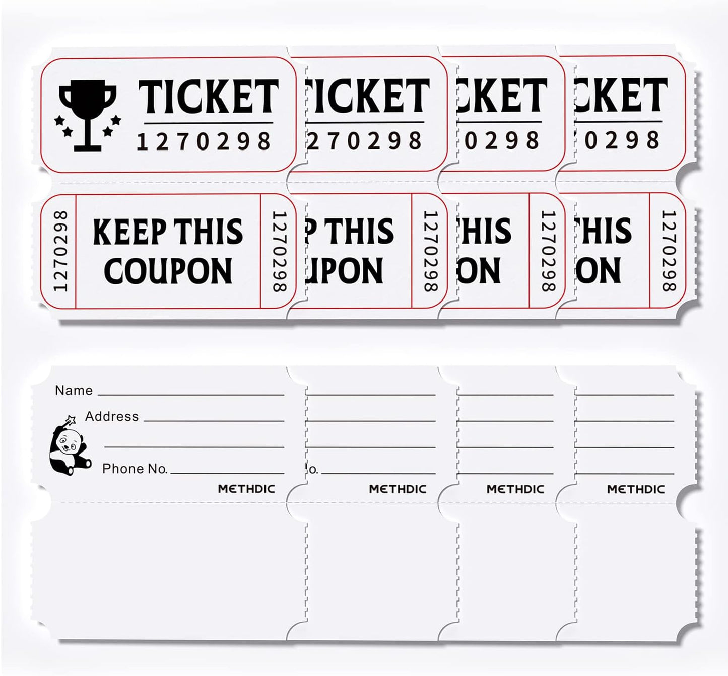 Methdic 2" x 2" 2000 Raffle Tickets Double Roll for Events, Entry, Class Reward, Fundraiser & Prizes Tickets