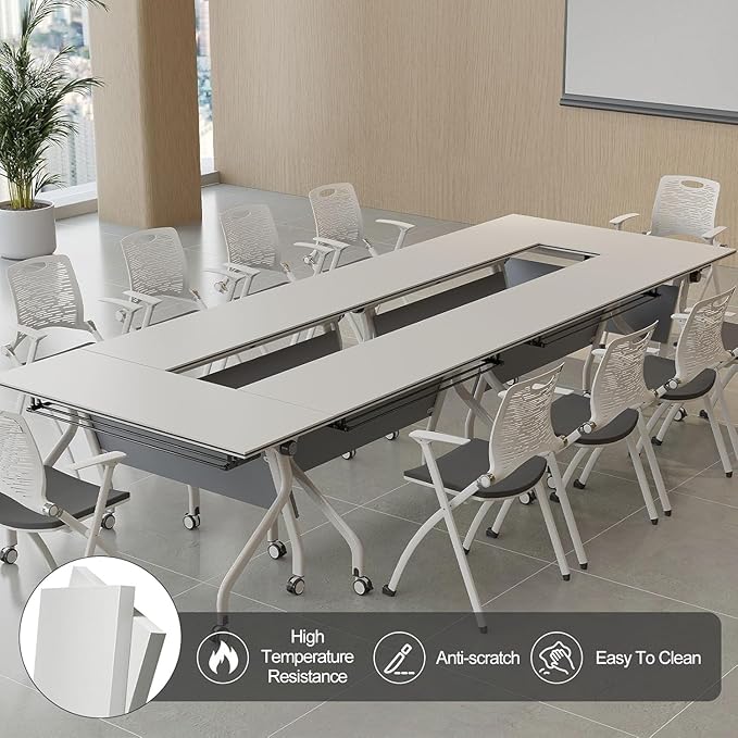 Conference Table,Folding Conference Tables Modern White Conference Room Table with Wheels, 2-10 Persons,for Office, Meeting Room (6, 1606YH, 47IN)