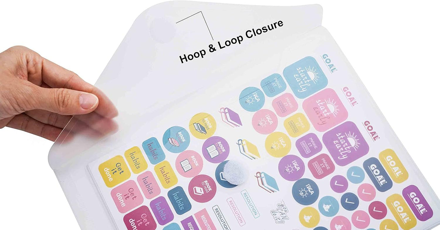 9x7 Clear Plastic Envelopes Hook Loop Closure Receipt Stickers Storage Holder 40 Pack