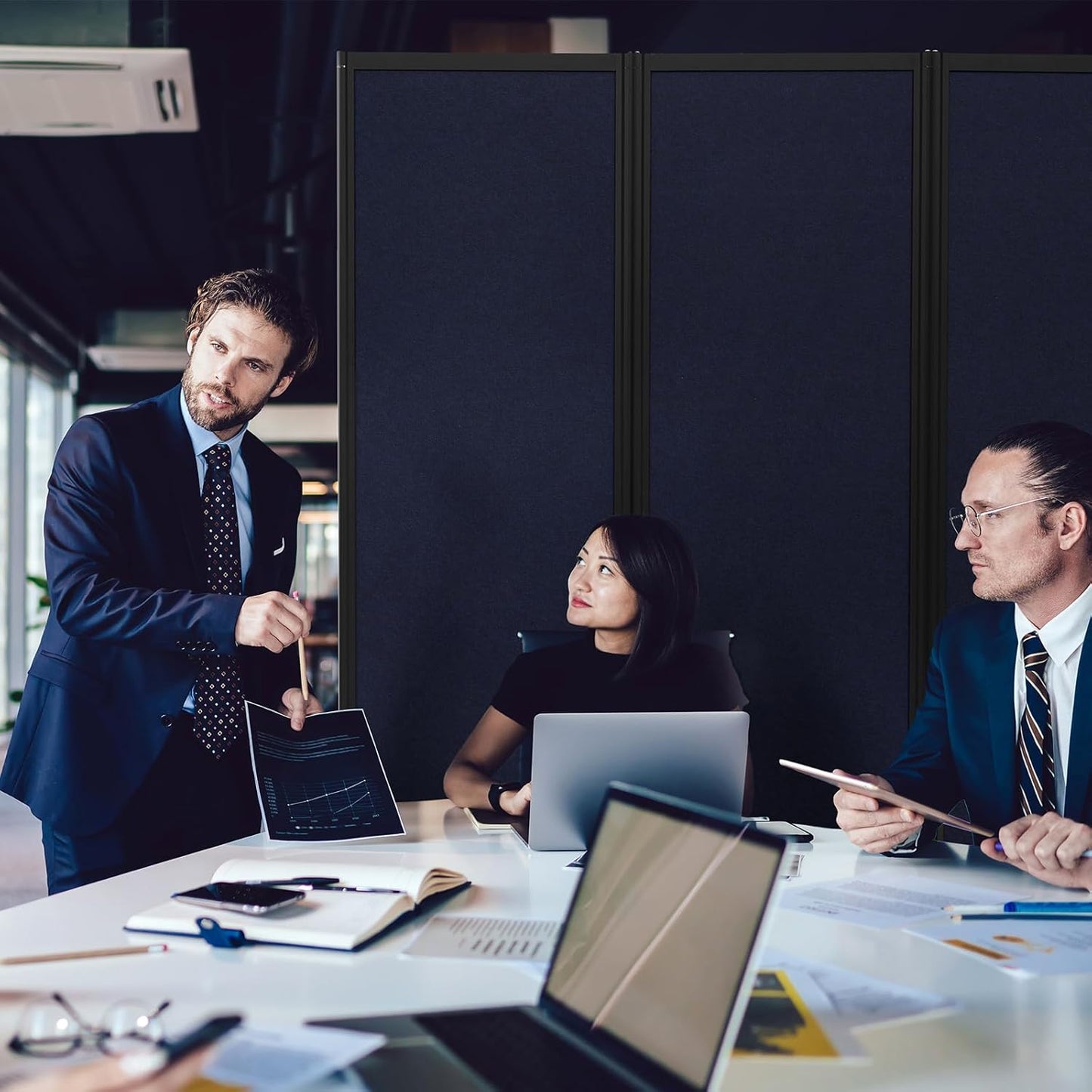 Room Partition,Office Divider,Portable Commercial Screen Dividers,Privacy Partition Separator,Classroom School Dividers,8'5"L* 6'7"H,4 Panel,Blue