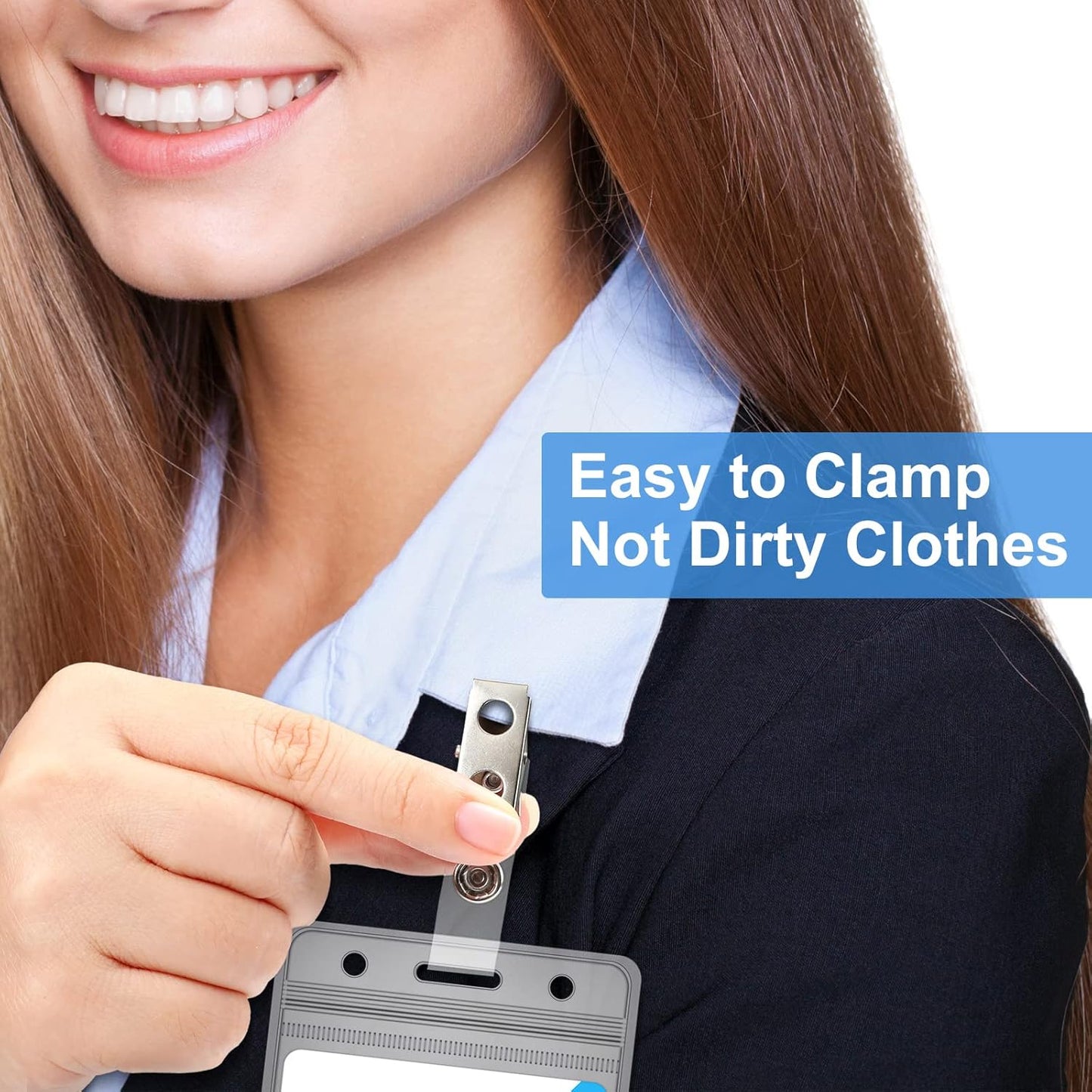 200 Pack Metal Badge Clips with Clear PVC Straps Double Hole ID Badge Clips for Name Tag ID Cards and Badge Holders, Office Supplies