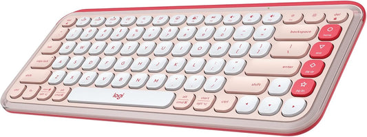 Logitech POP ICON Keys Wireless Bluetooth Keyboard, Comfortable Typing, Programmable Keys, Easy-Switch Between up to 3 Devices, for Laptop, Tablet, PC – Rose and Off-White