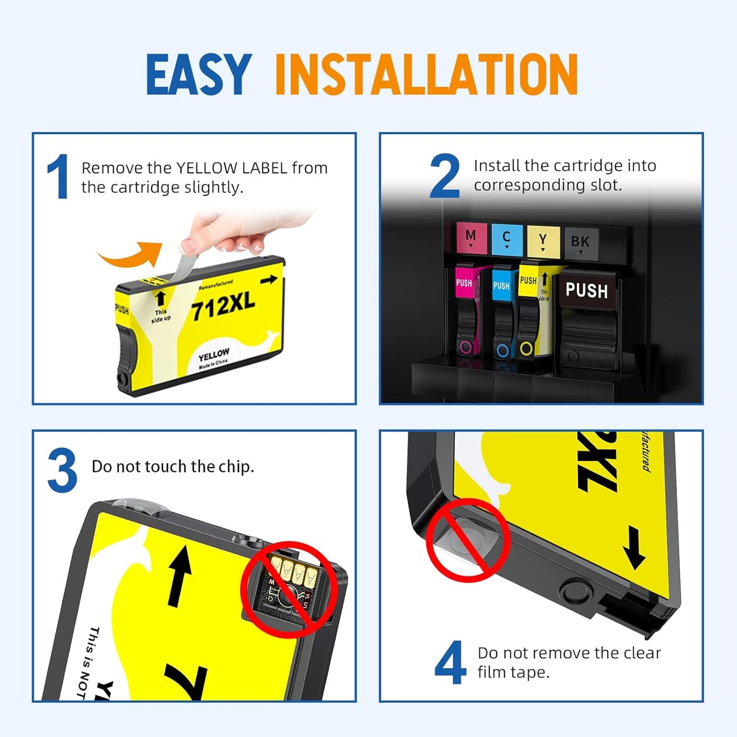 712XL 712 Ink Cartridge Remanufactured Combo 4 Pack Replacement for HP 712XL 712 712 XL Ink Cartridge to Use for DesignJet T650 T250 T230 T630 T210 Studio Plotter Printer (BK/C/M/Y, 4 Pack)