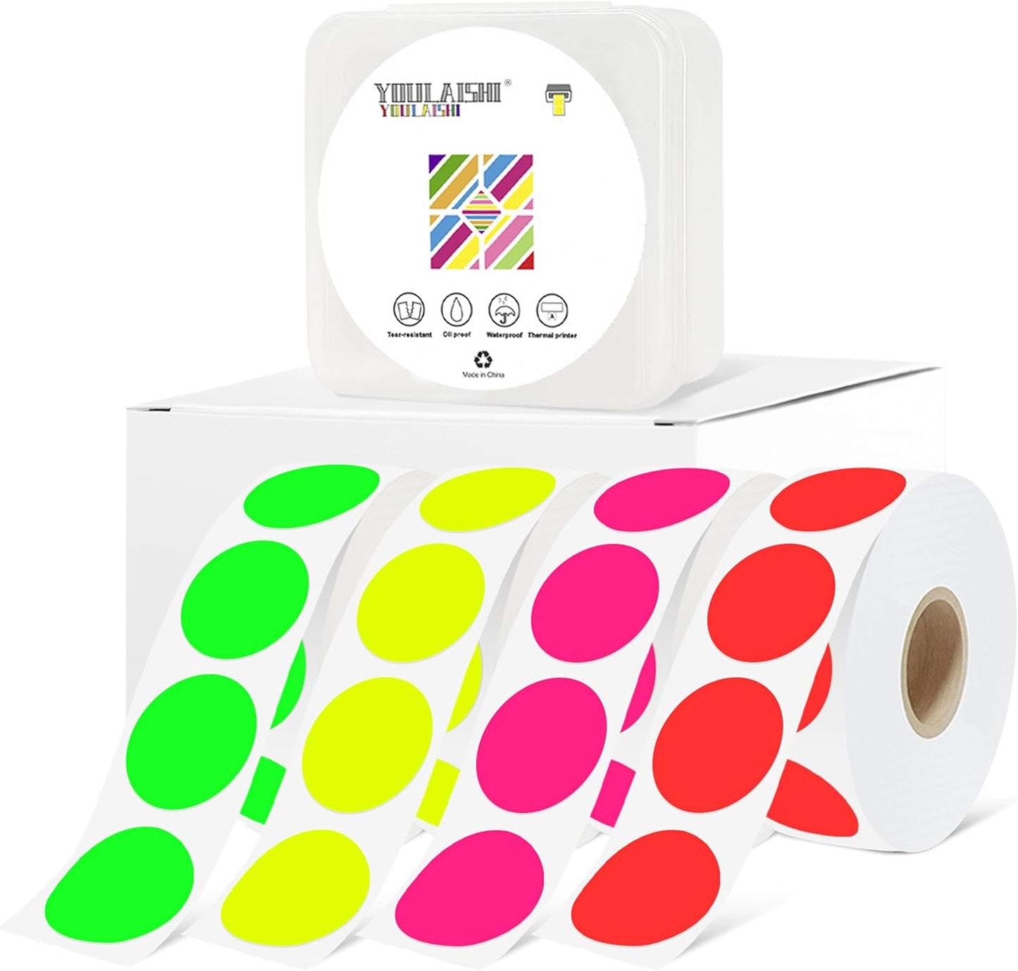 1 Inch Circle Dot Stickers 4000PCS Color Coding Thermal Labels Dots Writable Printable Small Round Stickers for Office, Classroom, Inventory, Garage, Organizing Storage, 4 Colors Mixed Color