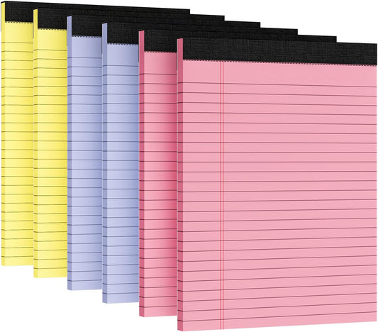 6pcs Legal Pads 8.5 x 11, Notepads 8.5 x 11 Inch, Color Note Pads Clear Print Writing Pads of Paper, Memo Pads , Perforate Legal Notepads Paper , Wide Ruled Lined with Sturdy Back,30 Sheets/Pack