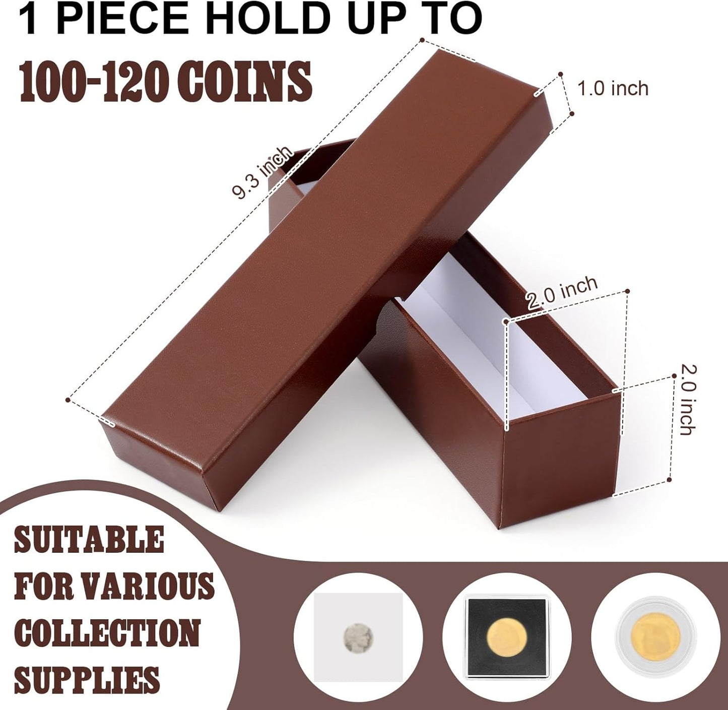 Teling 8 Pcs Coin Storage Box 2x2inch Flip Holders Collectors Coin Supplies Holders for Cents Collection Cardboard (Brown)