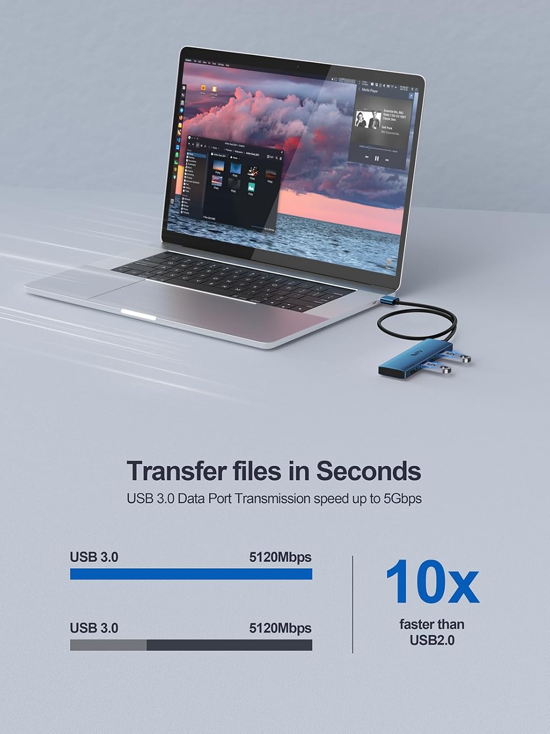 USB 3.0 Hub,4 Port USB Splitter Extender Portable Adapter Multiport Data Hub for Laptop,Xbox, Flash Drive,HDD,Console,Camera,Keyborad,Mouse Windows,Mac OS PC,Not Designed to Charge Devices-Blue