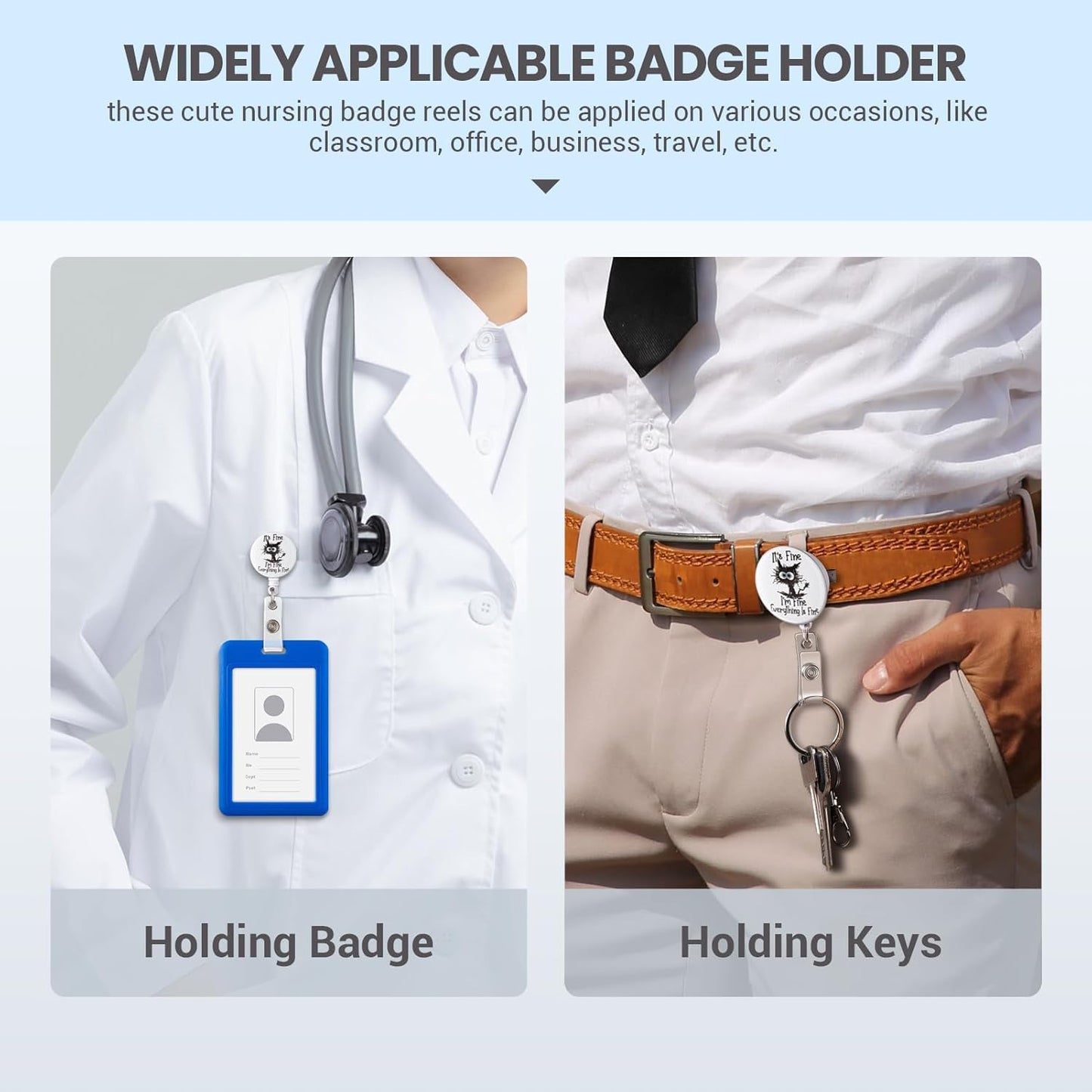 Nurse Badge Reel, Funny ID Badge Clip, Cute Badge Holder, This is Fine Cat Badge Reels Retractable, Office Lanyard Accessories, Nursing Student Gifts