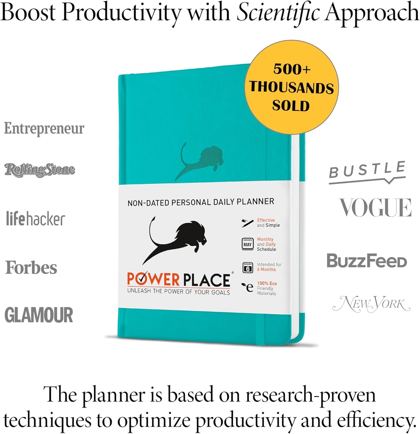 Daily Planner, Calendar and Gratitude Journal to Improve Time-Management, Productivity & Happiness | Vegan Leather Hardcover Organizer with Blank Dates, Undated 6 Months 24 Hour Agenda