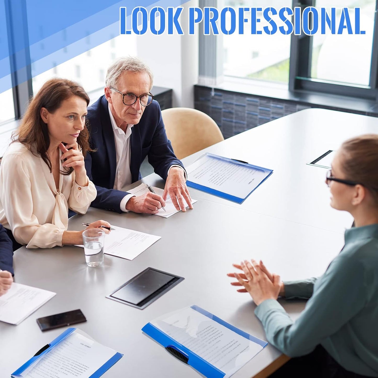 Teling 48 Pcs Report Covers with Sliding Bar Clear Plastic Presentation Folders 9.4 x 11.8 Inches Paper Binder Pocket Folder for Back to School Classroom Business Files Document Office (Blue)