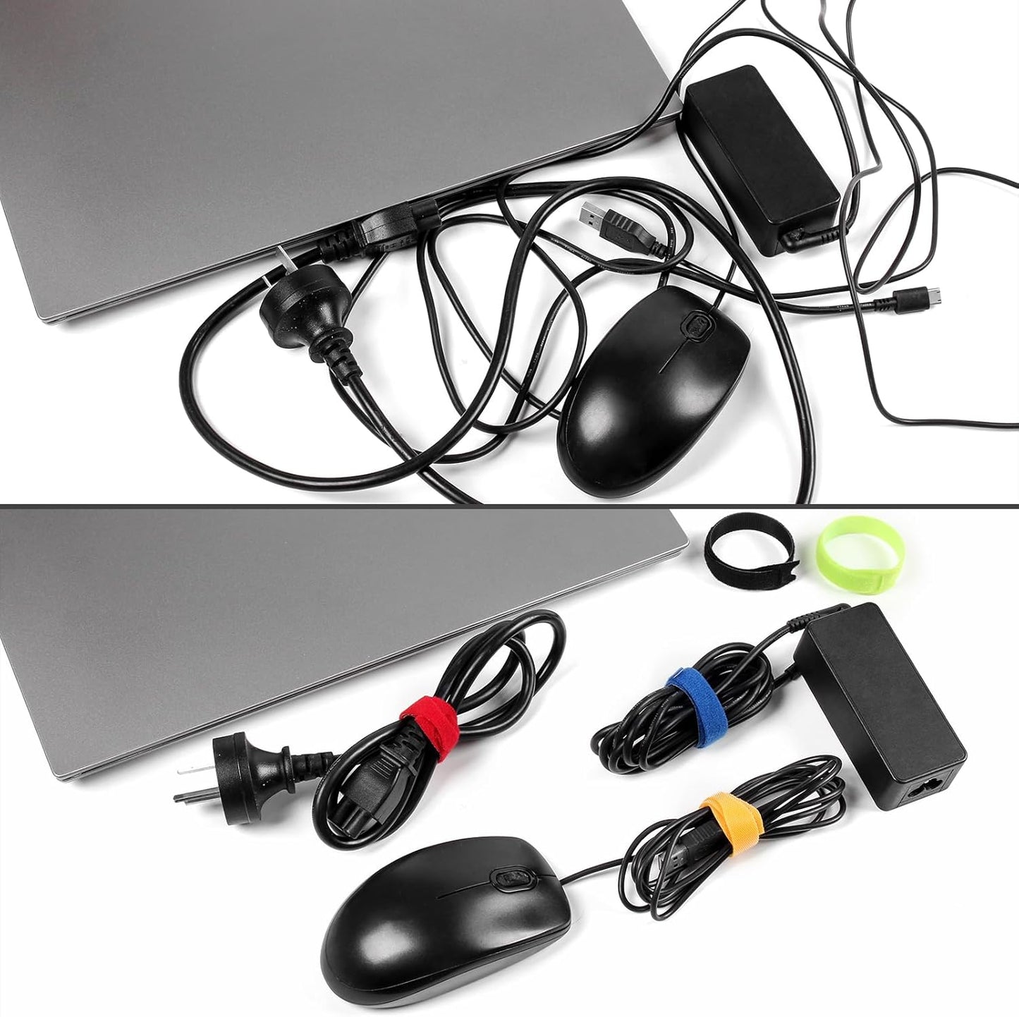 OneLeaf 110PCS Cord Organizer 8 × 1/2" Reusable Cable Ties with Hook and Loop, Colorful Fastening Cord Ties Wire Management for Home, Office, Data Centers, and Electronics, 5 colors