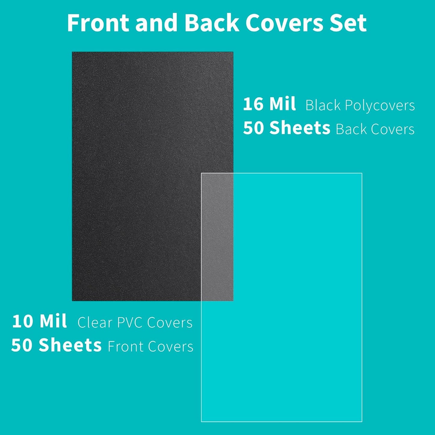 Binditek 100 Pack Binding Covers and Backs Set, 11 x 17 Inches, 50 Clear PVC (10Mil), 50 Sand-Textured Polycovers (16Mil), Tabloid Size