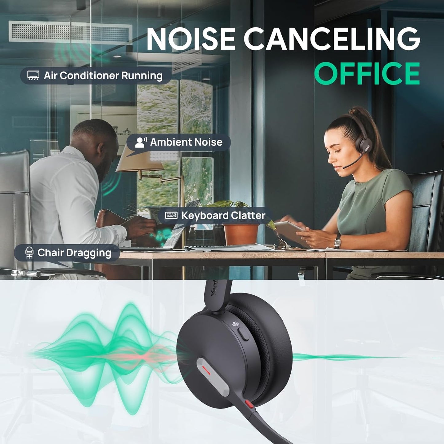 Yealink BH70 Dual Wireless Headset with Mic for Work, Bluetooth Headphone with Teams Certification, up to 35h Talk Time, 147g All-Day Wearing Comfort, Include USB-C/A Dongle & BHC70 Charging Stand