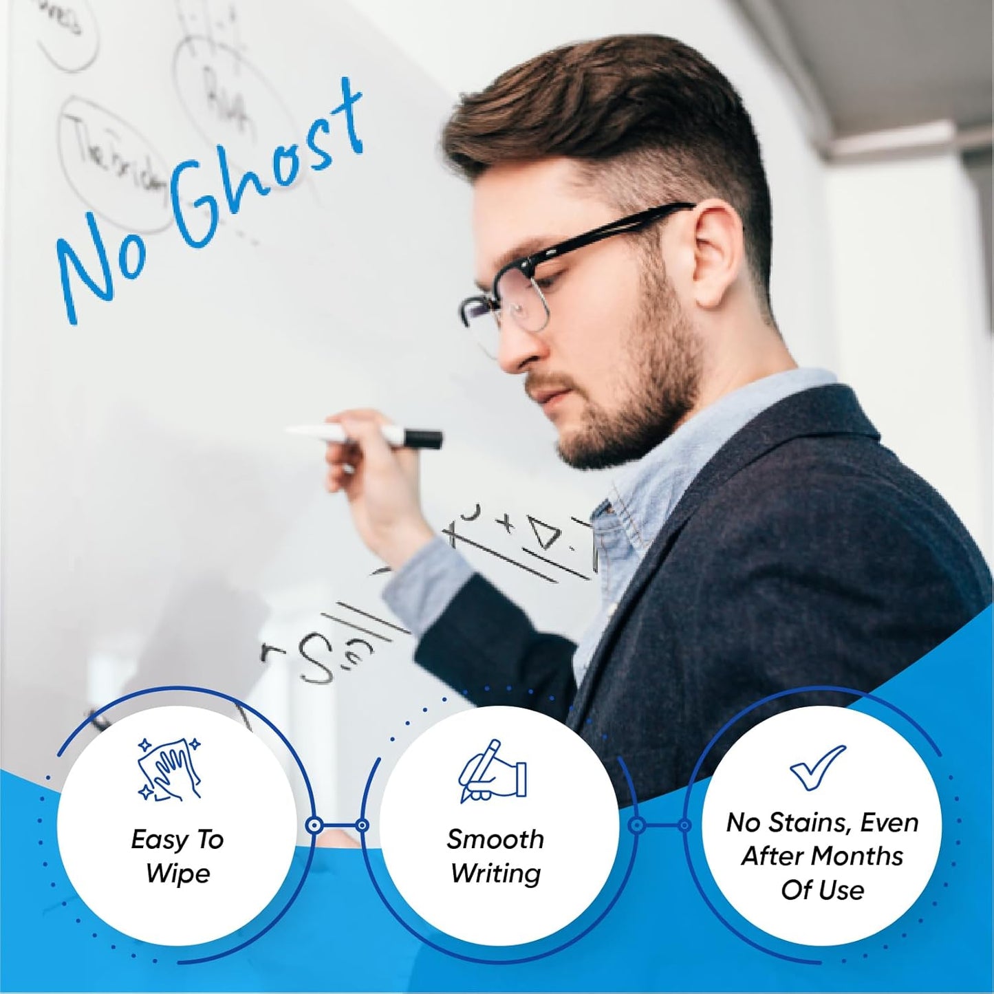 Dry Erase Sticker for Wall, 80" x 18" No Ghosting Peel and Stick White Board Roll, Stain-Proof Self-Adhesive Whiteboard Paper for Home, Office, Classroom