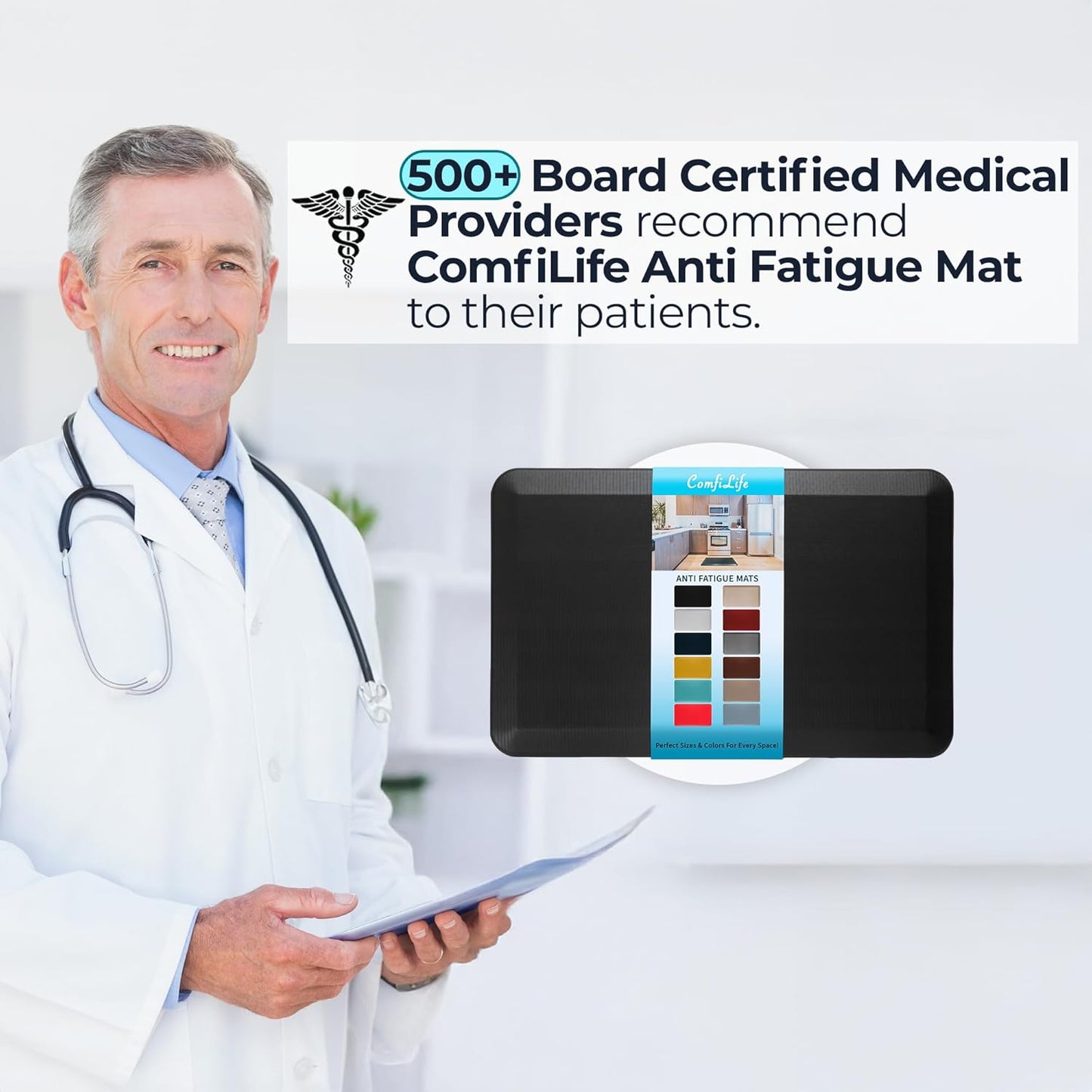 ComfiLife Anti Fatigue Floor Mat – 3/4 Inch Thick Kitchen Mats for Floor, Standing Desk Mat, Kitchen Rug – Comfort at Home, Office – Durable – Stain Resistant – Non-Slip Bottom (20" x 32", Black)