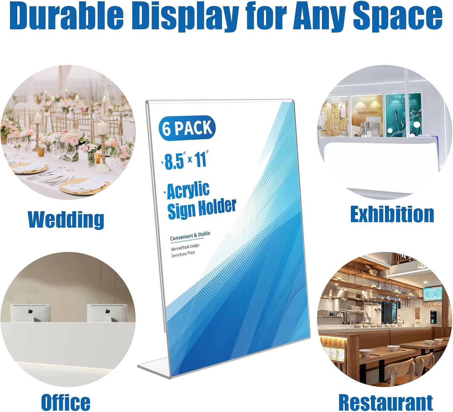 6-pack Acrylic Sign Holder 8.5 X 11 Standing, Clear Plastic Sign Stand Tabletop Dispaly for Menu, Flyer, Brochure, Picture, Used in Restaurants, Offices, Store and Home, Vendor Booth, School