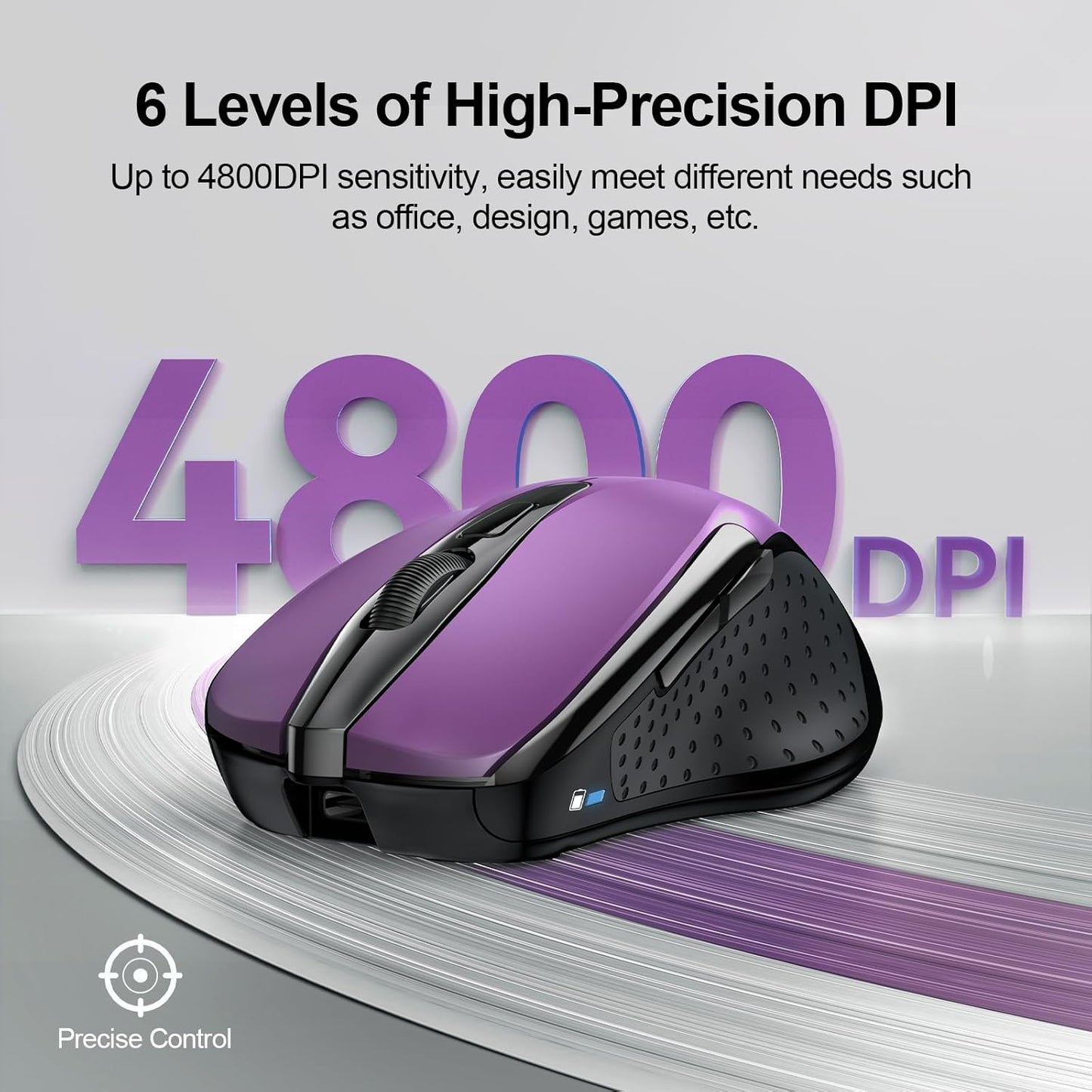 TECKNET Wireless Mouse (BT5.0/3.0 & 2.4G) Rechargeable 4800 DPI Silent USB A & Bluetooth Mouse 6 Buttons, Wide Compatibility - Purple