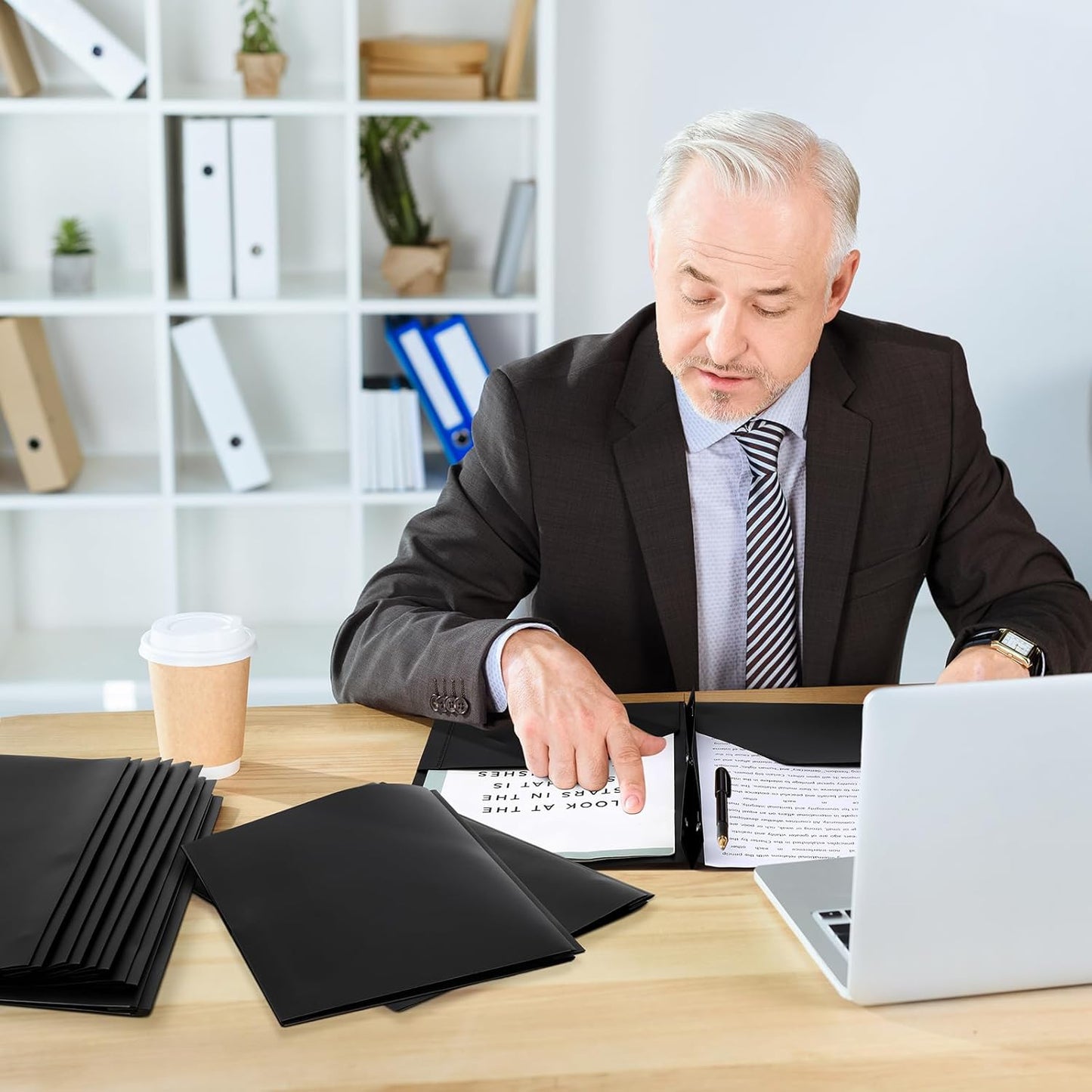 Patelai 48 Pcs Plastic Folders with 2 Pockets and 3 Prongs Home Folders with Card Slot Letter Size Heavy Duty Report Covers for Back to School(Black,Classic)