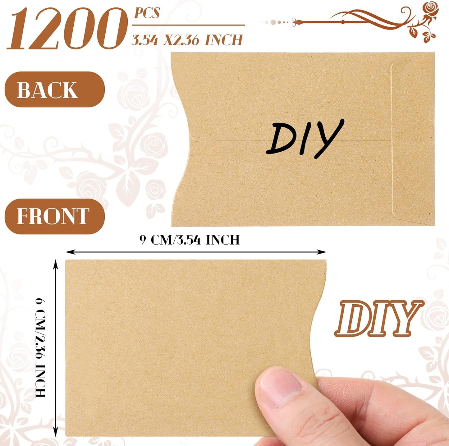 Glenmal 1200 Pcs Gift Card Sleeves Holder 3.5'' x 2.4'' Blank Hotel Key ID Card Holder Sleeve Kraft Envelopes Business Cover Protector for Keys