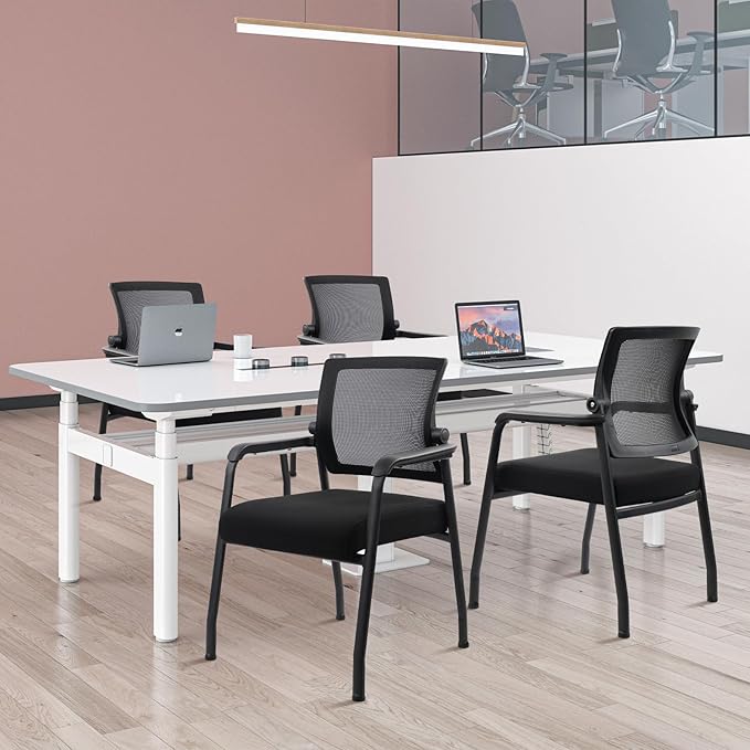 Desk Chair No Wheels with Adjustable Mesh Backrest, Arm Chair with Ergonomic Lumbar Support and Thickened Seats Cushion, Waiting Room Chairs for Office School Church Guest Reception