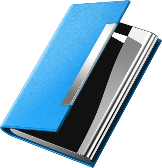 Padike Business Card Holder, Business Card Case Professional PU Leather & Stainless Steel Multi Card Case,Business Card Holder Wallet Credit card ID Case/Holder For Men & Women. (U-Blue)