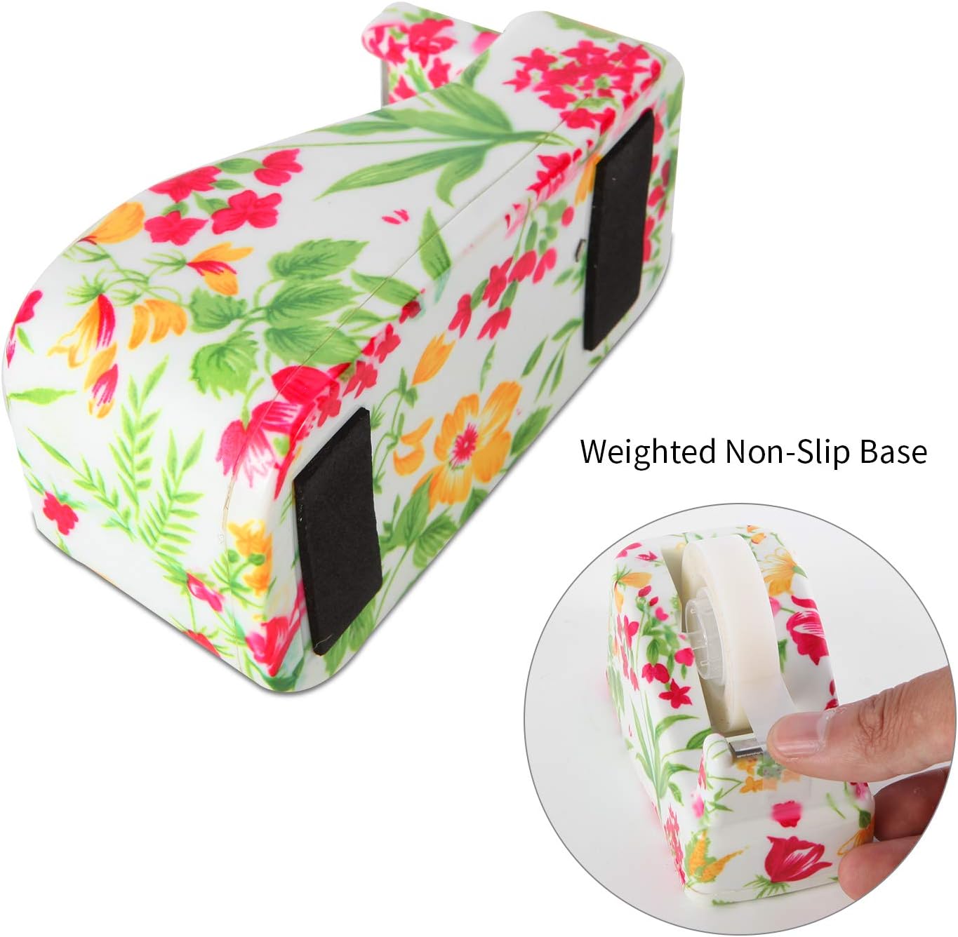 VIBRANZ-LAB Cute Tape Dispenser Desk Cute Home Office Desk Supplies Fun Desk Accessories Floral Tape Dispenser Cute Office Supplies for Women Desk Weighted Non-Skid Non-Slip Base Tape Dispensers