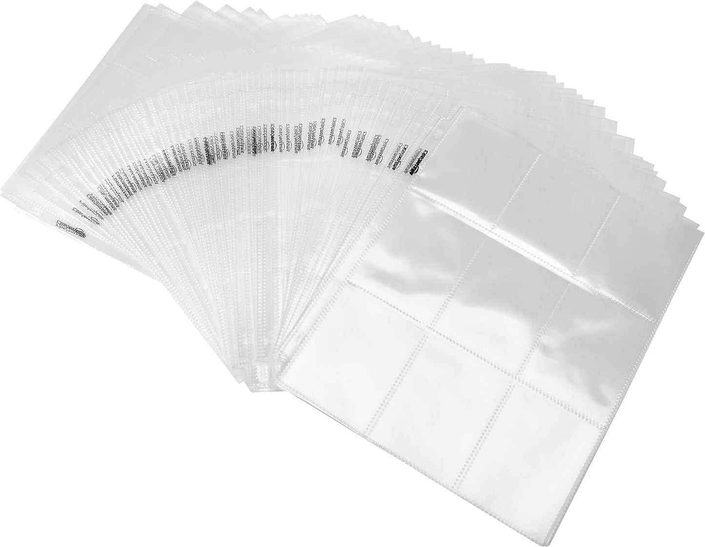 Amazon Basics 9-Sleeve Trading Card Protectors Binder Sheet, Transparent, 100 Pack