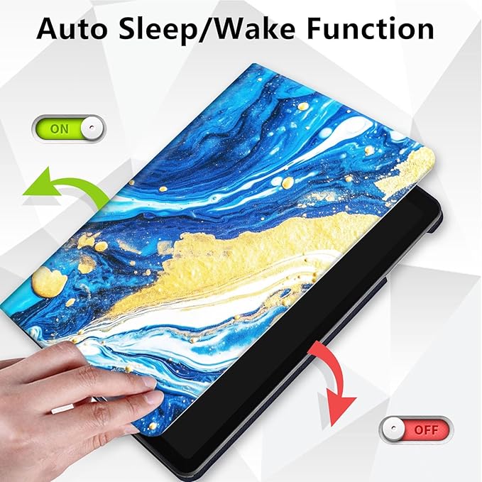 for Kindle Fire 7 case 2019 2017 Release 9th 7th Generation,360 Degree Rotating Stand Smart Protective Cover Case for Amazon fire 7 Tablet 9th/7th Generation,Abstract Blue Gold Marble