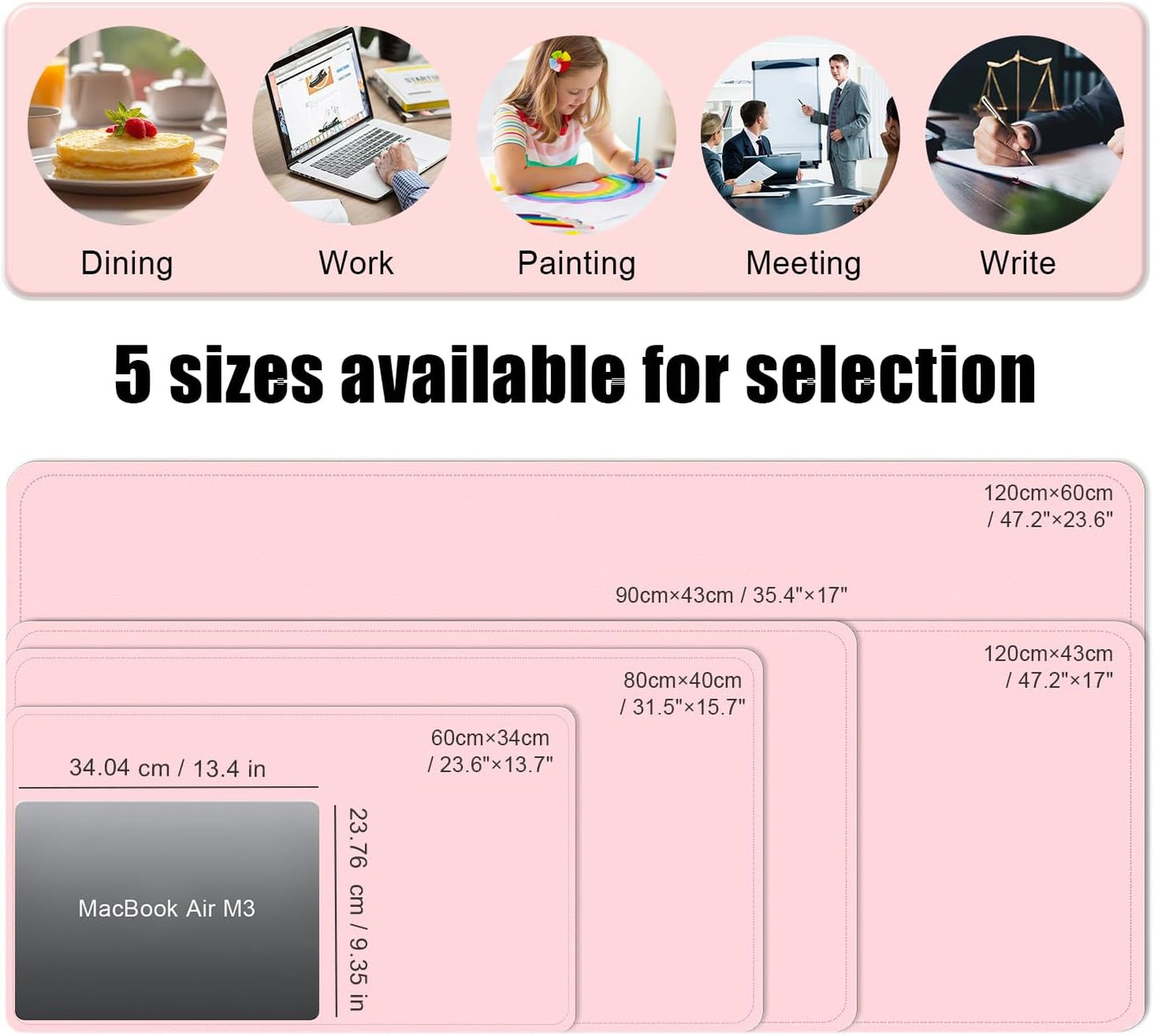 BLESWIN Large Desk Pad Mat 47.2"" x 17"", Office Desk Mat, Non-Slip PU Leather & Cork Desk Blotter for Keyboard and Mouse, Large Desk Mat, Large Mouse Pad for Office & Home(Pink)