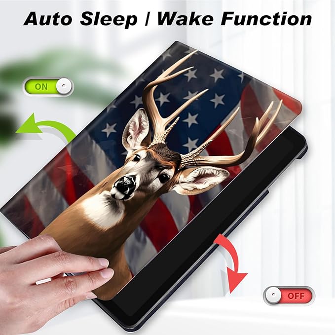 for All-New Kindle Fire 7 Tablet Case (12th Gen, 2022 Release),Slim Lightweight Smart Shell Stand Cover with Auto Wake/Sleep for Amazon Fire 7 Kids Tablet,American Flag Deer
