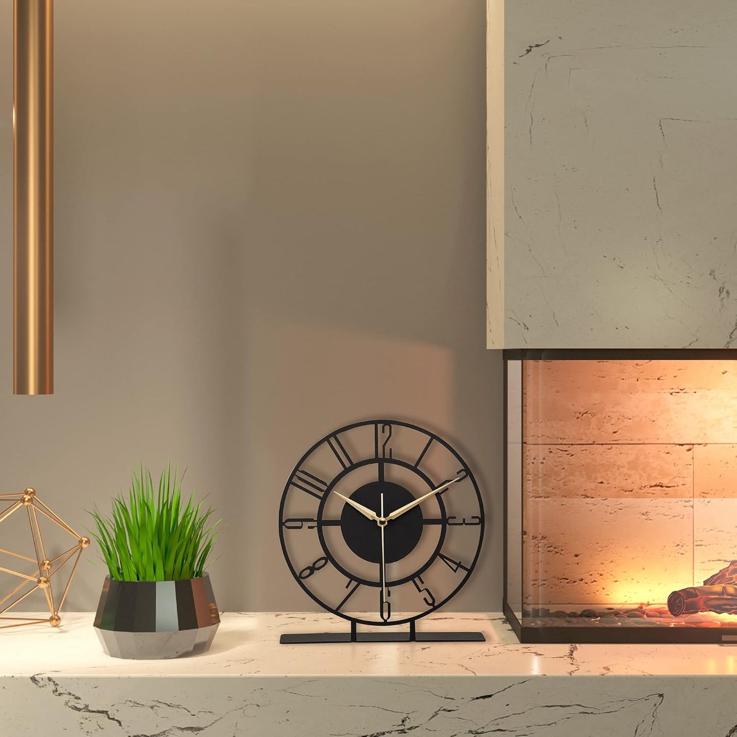 Metal Table Clock | 8.9 x 9.5 inch Size Round Silent Running Metal Black Clocks | Living Room and Bedside Suitable Table Decorations for Home and Office