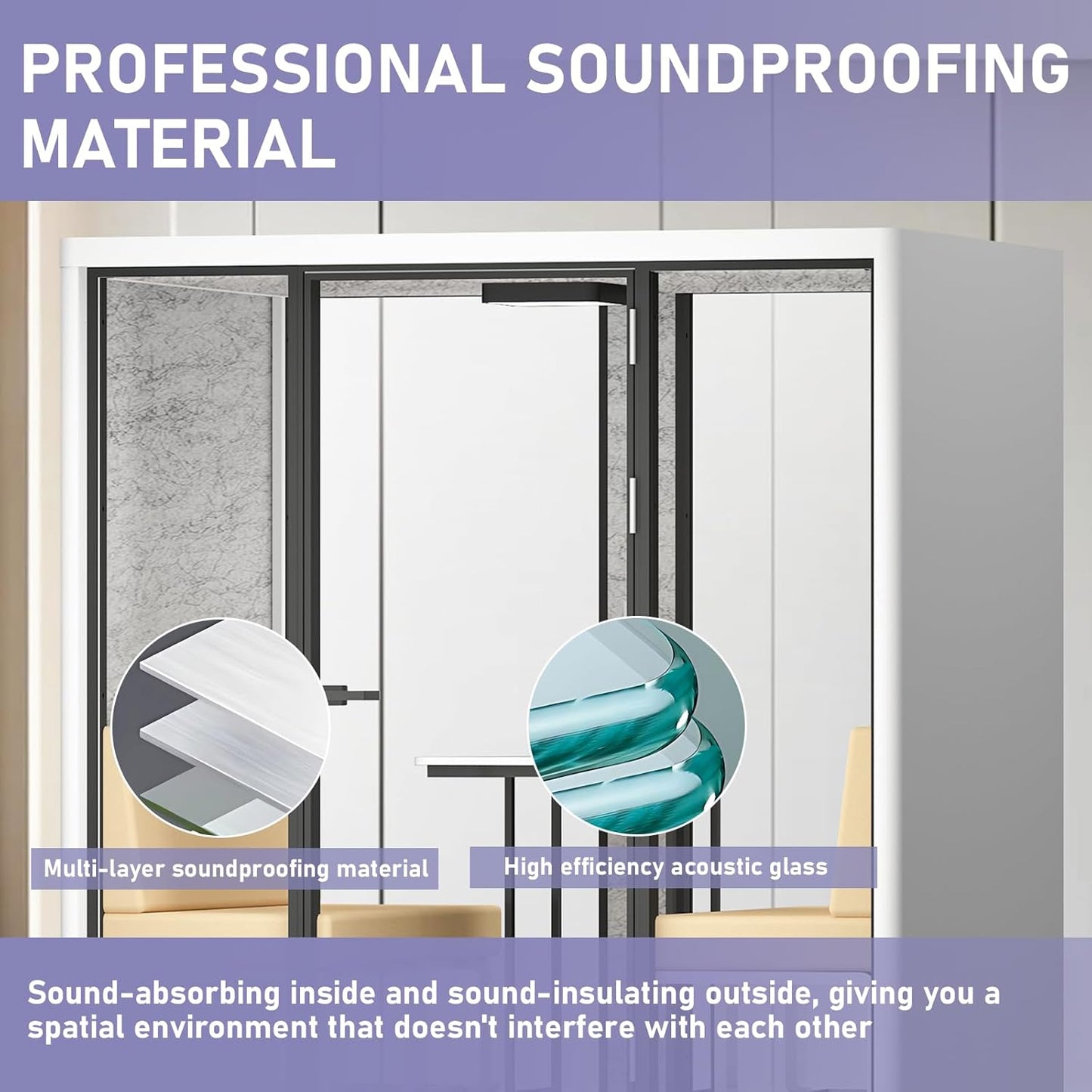 Office Sound Booth with Audio Privacy - Smart Soundproof Booth with White Modern Style,Movable Room with Light,Ventilation,Socket for Small Studio,Live Streaming Room(82.67IN)