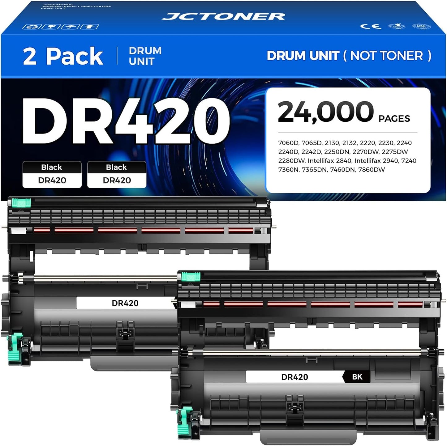 DR420 Drum Unit(Not Toner)2-Pack Replacement Compatible for Brother DR420 DR-420 Imaging Drum HL-2270DW HL-2280DW HL-2230 MFC-7360N MFC-7860DW DCP-7065DN Intellifax 2840 2940 MFC-7240 HL-2240D Printer
