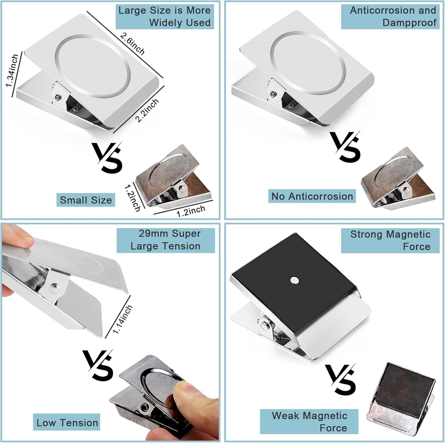 FINDMAG 4 Pack Clip Magnets 2.2 Inch Extra Large Magnetic Clips Heavy Duty, Office Magnet Clips, Whiteboard Magnet Clips, Clip Magnets for Home, Office, Whiteboard, Kitchen etc.