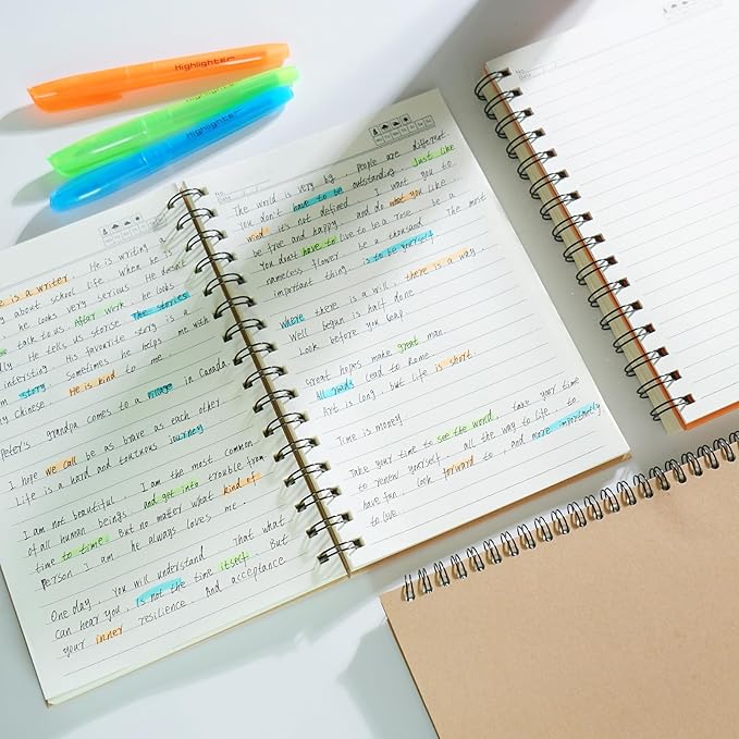 6 Pack Spiral Notebooks 5.83"x8.27", 200 Pages A5 Spiral Notebook Journal, with Kraft Hard Cover, Ruled Lined Paper, for Work, School, College Students, Gifts