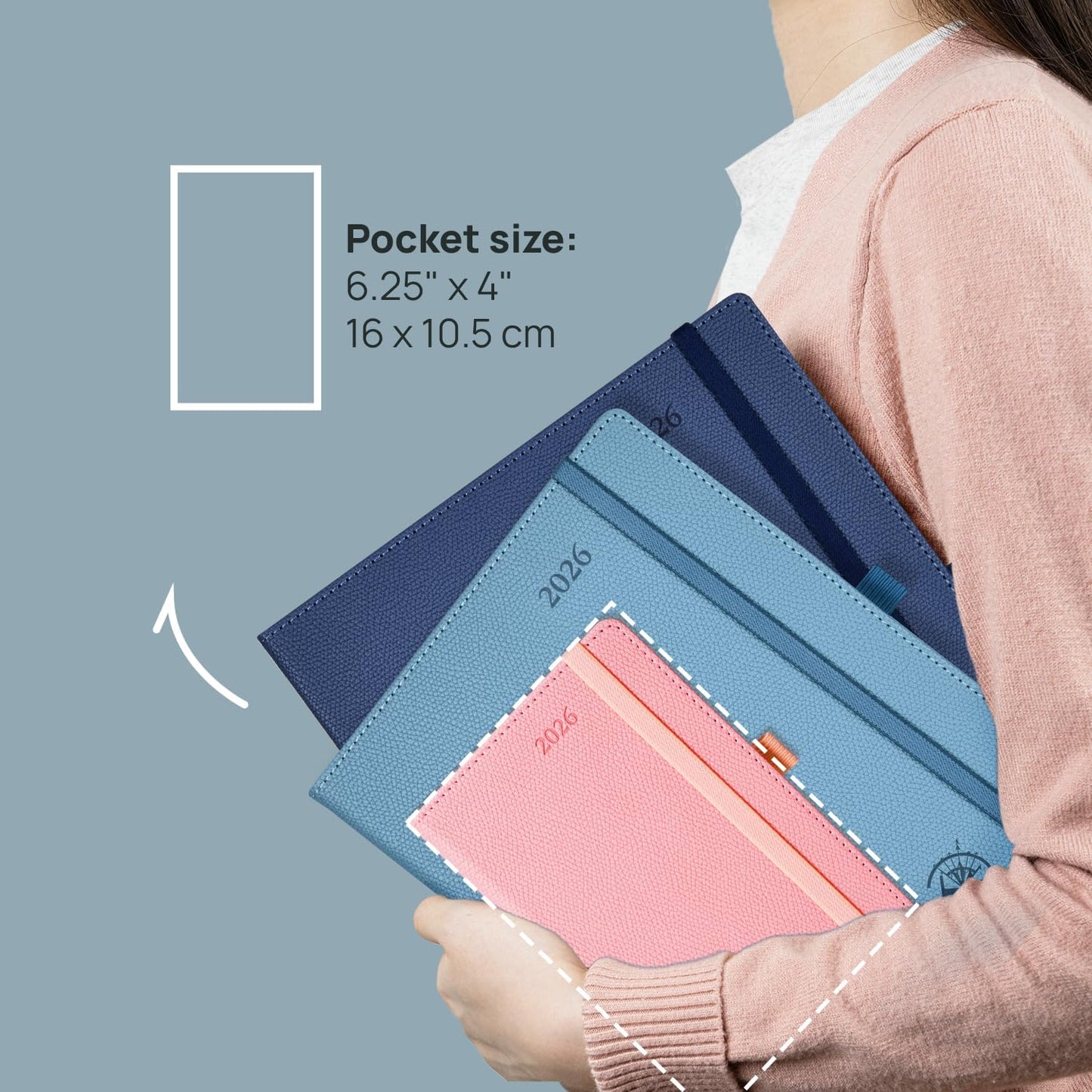 POPRUN Weekly Planner 2026 Calendar (Pocket 4'' x 6.25'') 12 Months Notebook with Horizontal Layout, Leather Hardcover, Inner Pocket, 100GSM Thick Paper, Pen Holder - Lavender