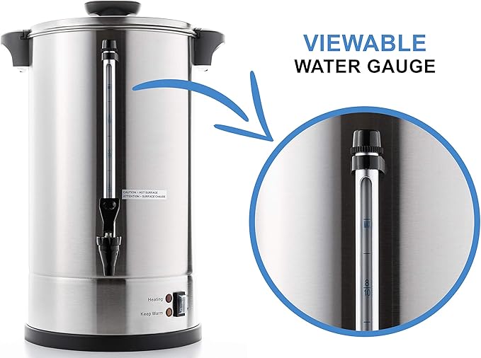 SYBO SR-CP-100B Commercial Grade Stainless Steel Percolate Coffee Maker Hot Water Urn for Catering, 100-Cup 16 L, Metallic