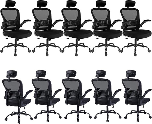 10 Pack Office Chair Ergonomic Desk Chair Comfort Adjustable Height with Wheels，Lumbar Support Mesh Swivel Computer Home Office Chair,Conference Room Chairs