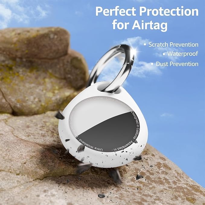 for AirTag Keychain Holder with Wire Cable, Secure Lock Case for Air tag, Applicable to AirTags, Key Ring Chain Luggage, for Airtag Accessories for GPS Item Finder Tracker, White