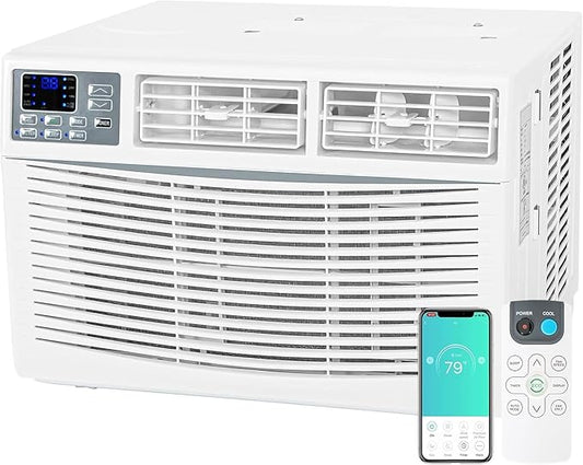 WiFi Enabled 8,000 BTU Window Air Conditioner, Smart Window AC Unit with Remote and Washable Filter, Energy Saving AC for Home, Bedroom, Cools up to 350 Sq. Ft