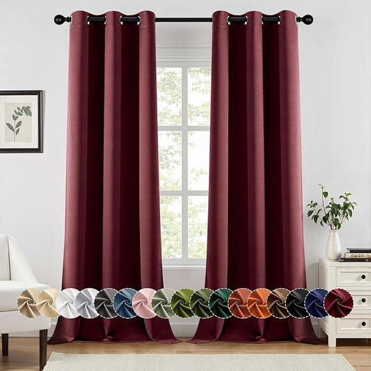MIULEE Burgundy Red Blackout Curtains for Bedroom Living Room 90 Inches Long 2 Panels, Thermal Insulated Room Darkening Drapes Solid Grommet Top Noise Reduction Christmas Window Treatments 40x90 Inch